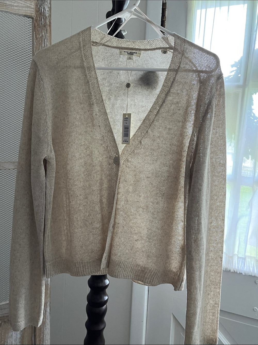 Max Studio Sheer Light Beige V-Neck Cardigan
